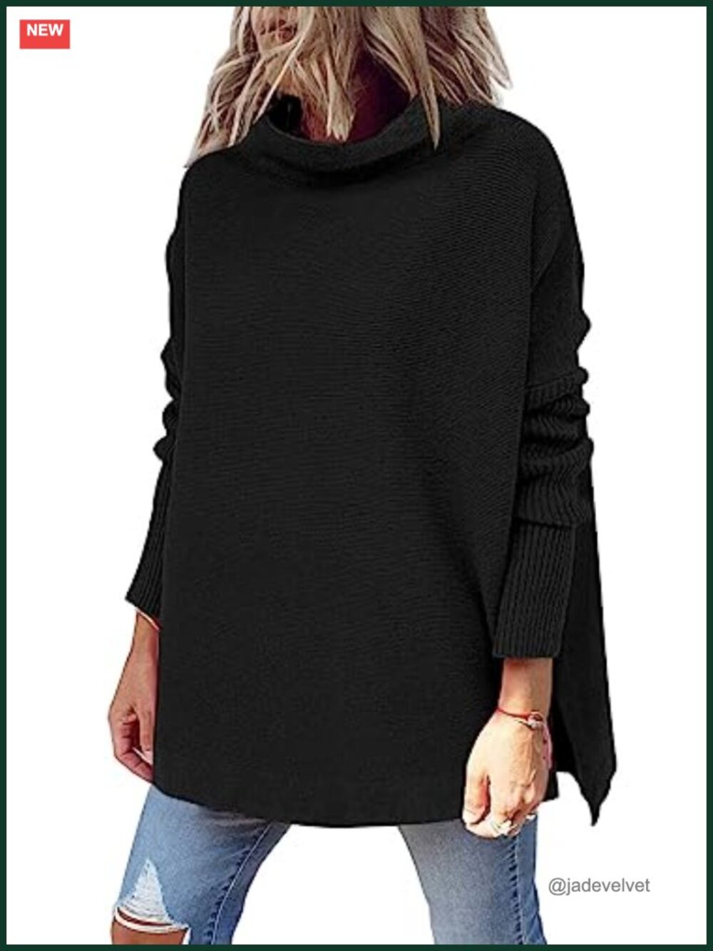 Mock Turtleneck Oversized Long Tunic Sweater Split Hem Pullover